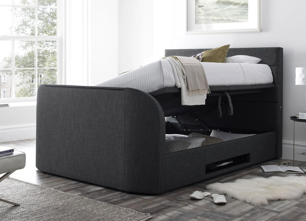 Avocet Hopsack Grey Super King Size Ottoman TV Bed Frame