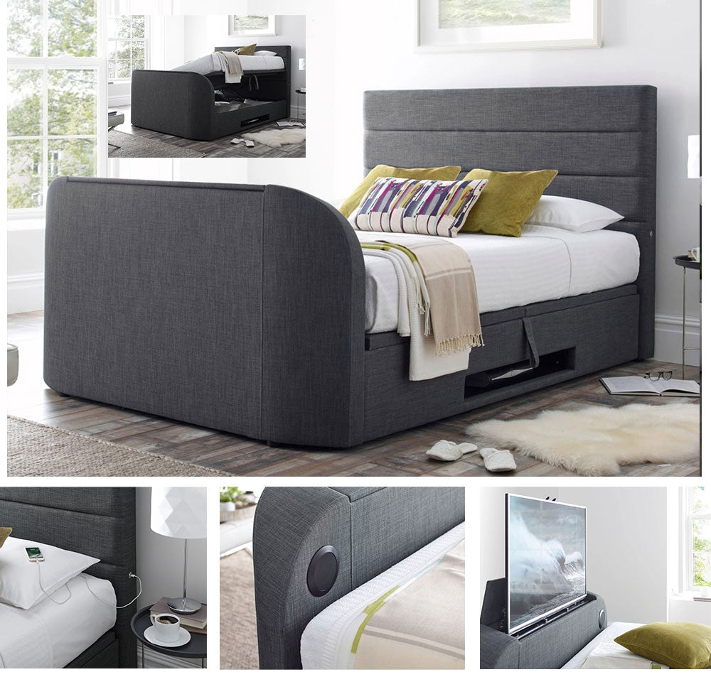 Avocet Hopsack Grey Double Ottoman TV Bed Frame