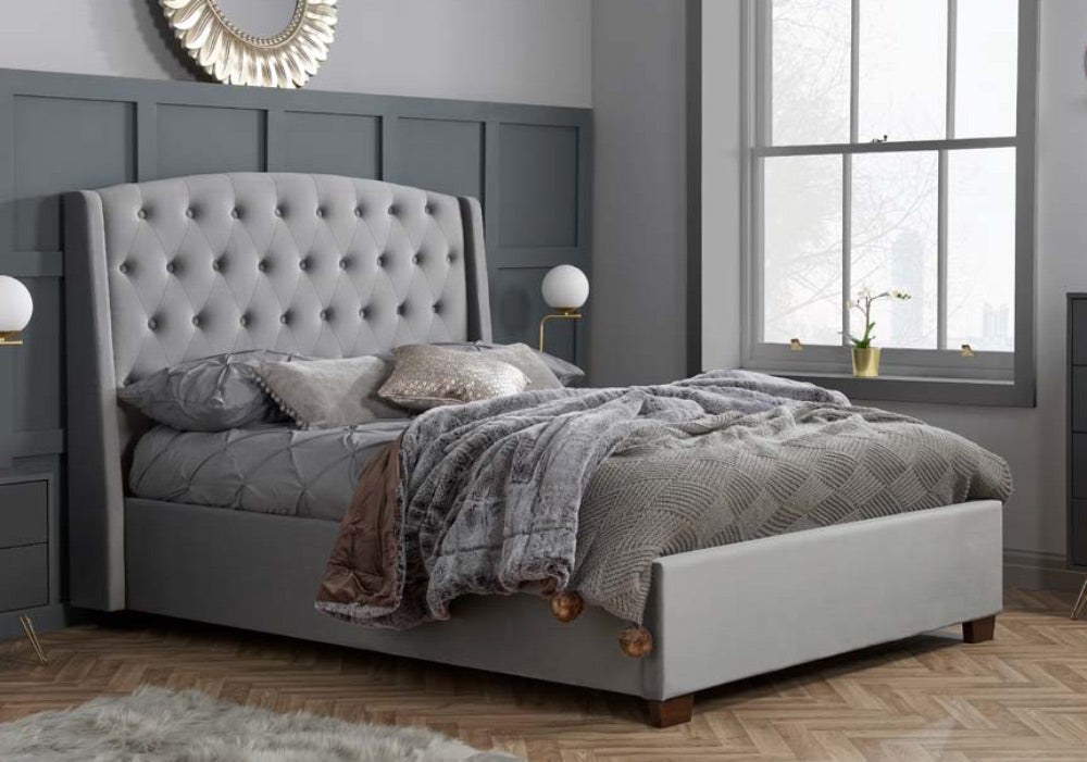 Bartley Wing Back Grey King Size Bed Frame