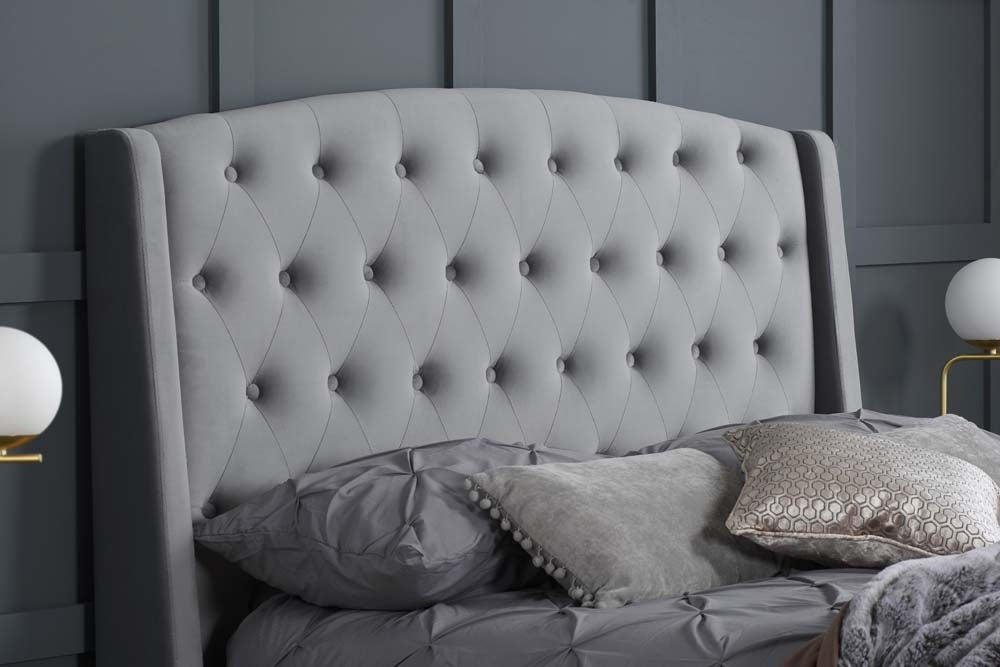 Bartley Wing Back Grey Double Bed Frame
