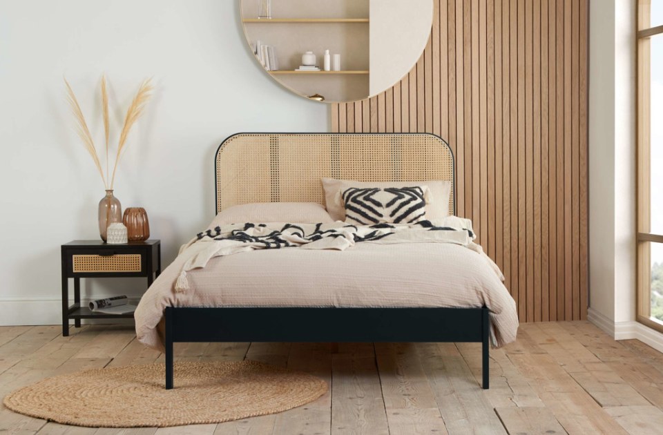 Bardot Rattan Black Bed Frame