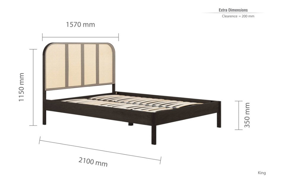 Bardot Rattan Black King Size Bed Frame dimensions