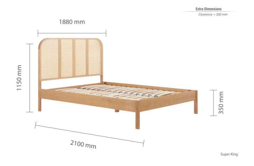 Bardot Rattan Oak Super King Size Bed Frame dimensions