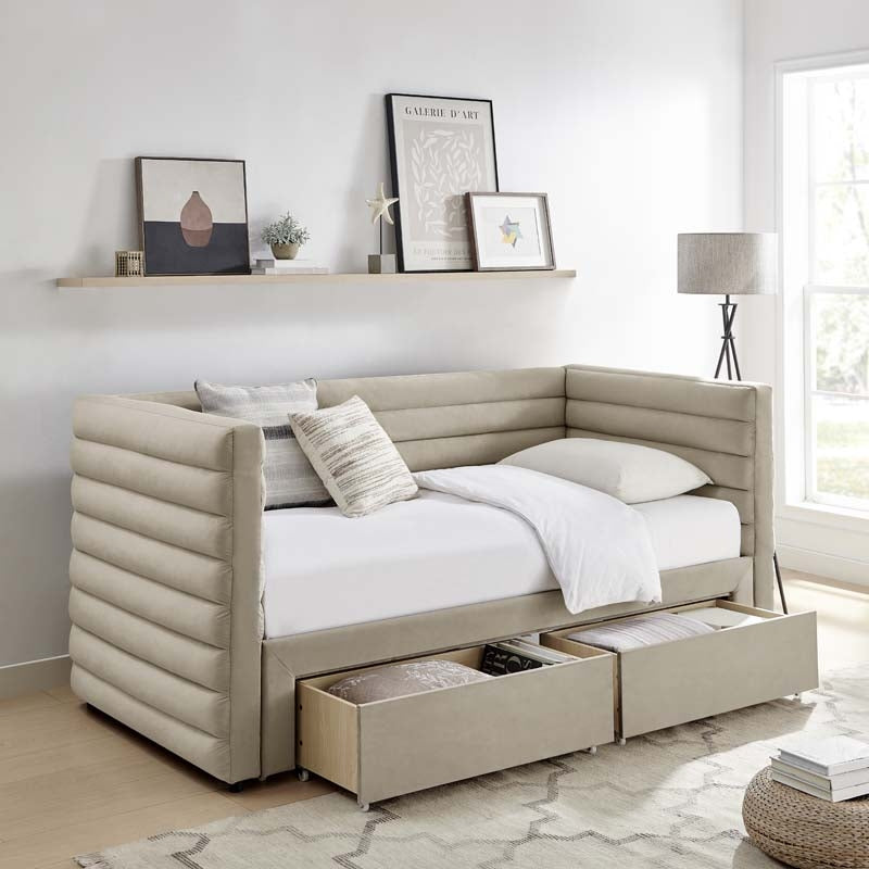 Pebble Upholstered Day Bed With Drawers