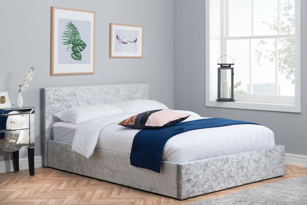Berlin Parade Silver Crushed Velvet Double Ottoman Storage Bed Frame