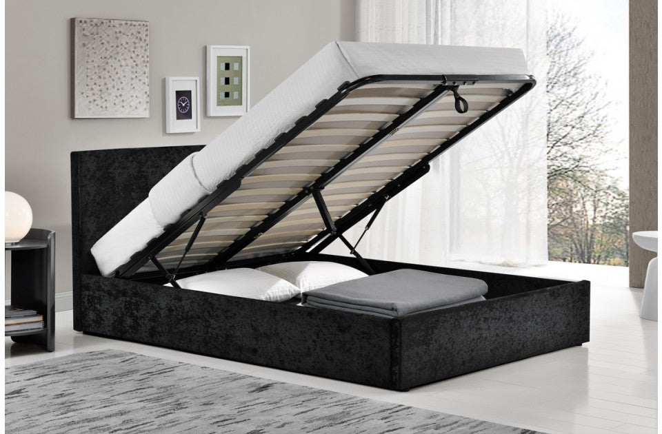 Berlin Parade Black Crushed Velvet King Size Ottoman Storage Bed Frame