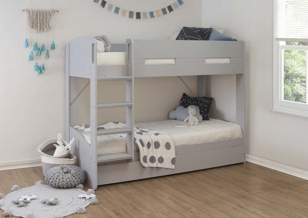 Grey William Bunk Bed With Trundle Base