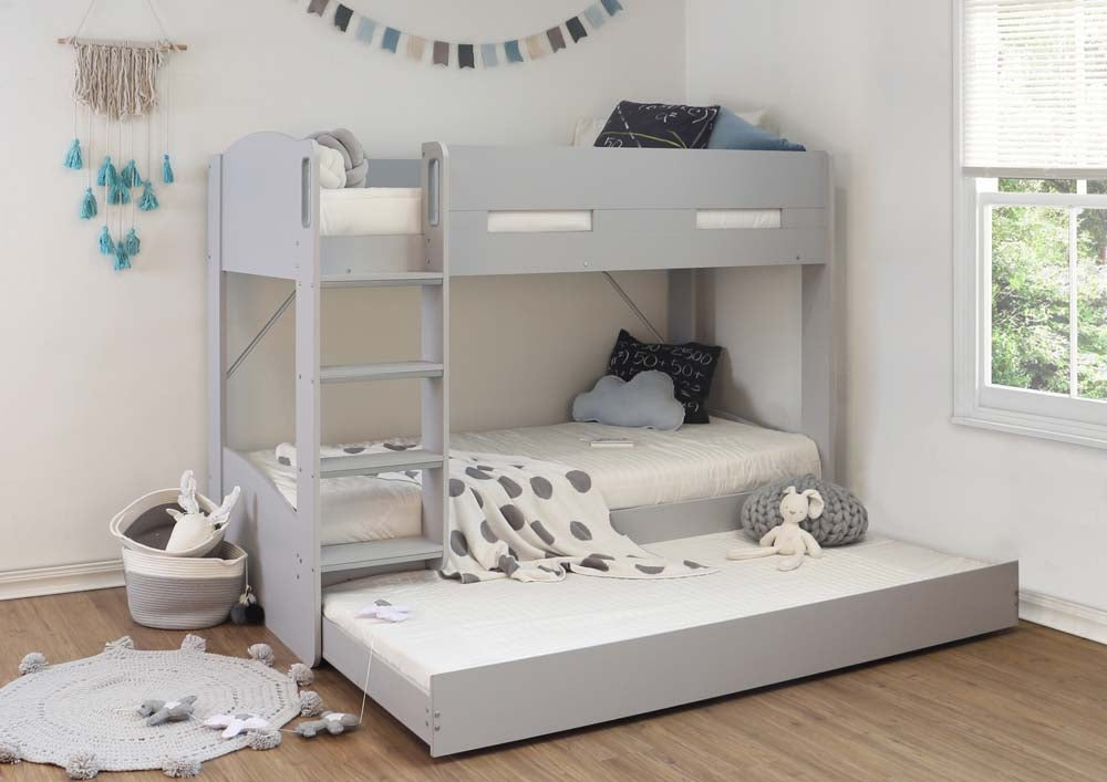 Grey William Bunk Bed With Trundle Base