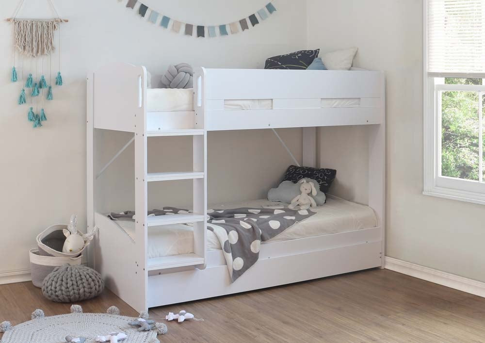 White William Bunk Bed With Trundle Base