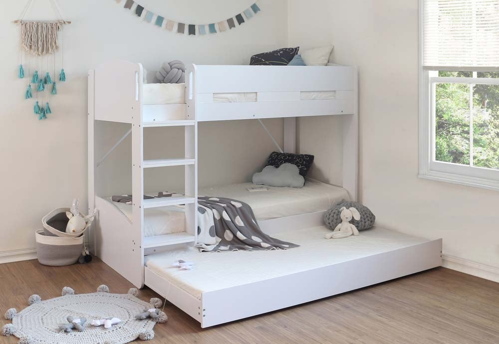 White William Bunk Bed With Trundle Base