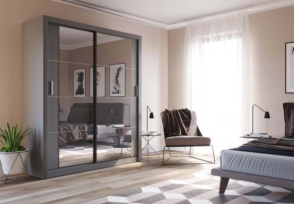 Birmingham Matt Grey Sliding Door Wardrobe 181cm