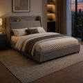 Brandon Grey Double Ottoman Bed in a bedroom