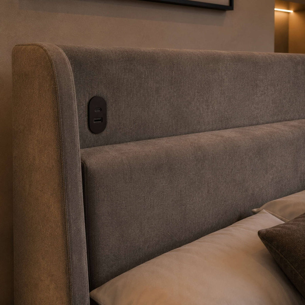 Brandon grey chenille headboard detail