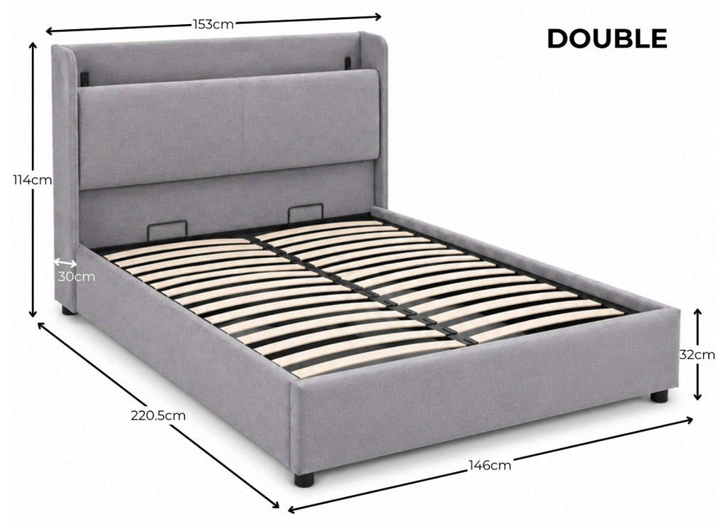 Brandon Grey Double Ottoman Bed dimensions