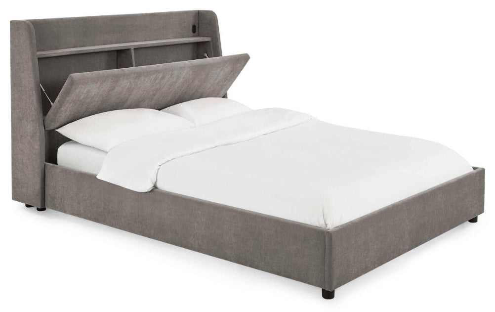 Brandon Grey Double Ottoman Bed with storage open