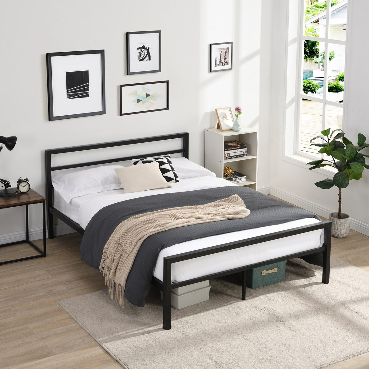 Cairo Black Metal Double Bed Frame in a bedroom