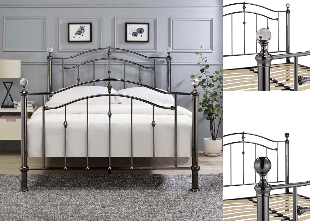 Callipso Black Chrome Dual Finial King Size Bed Frame
