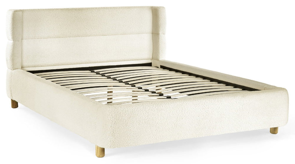 Casa Cream Boucle King Size Bed Frame angled view