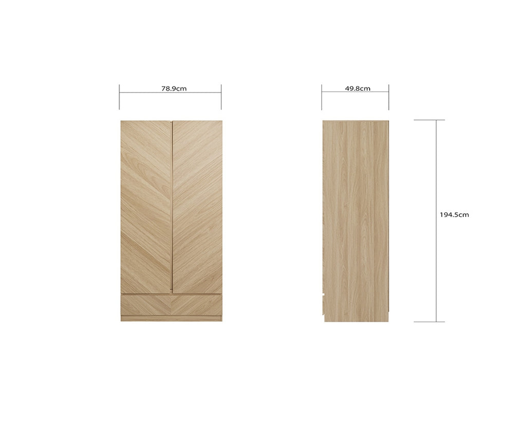 Catalan Oak 2 Door 1 Drawer Wardrobe