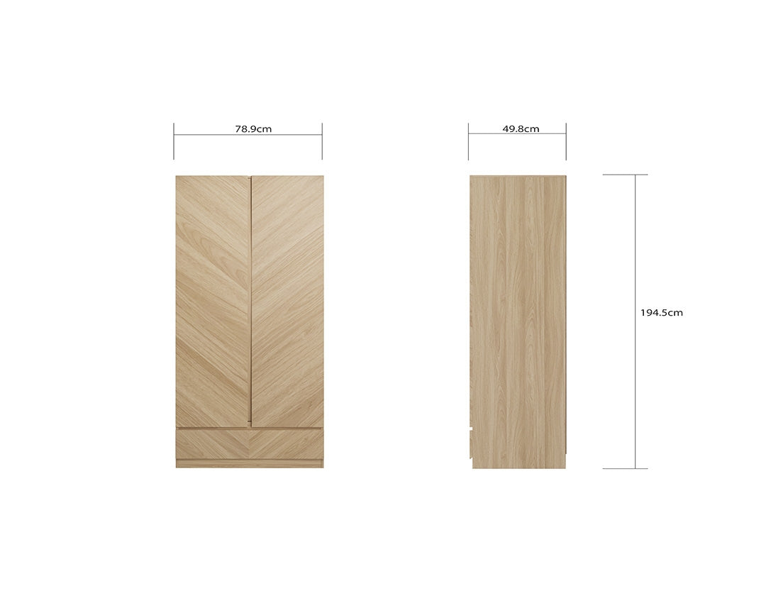 Catalan Oak 2 Door 1 Drawer Wardrobe