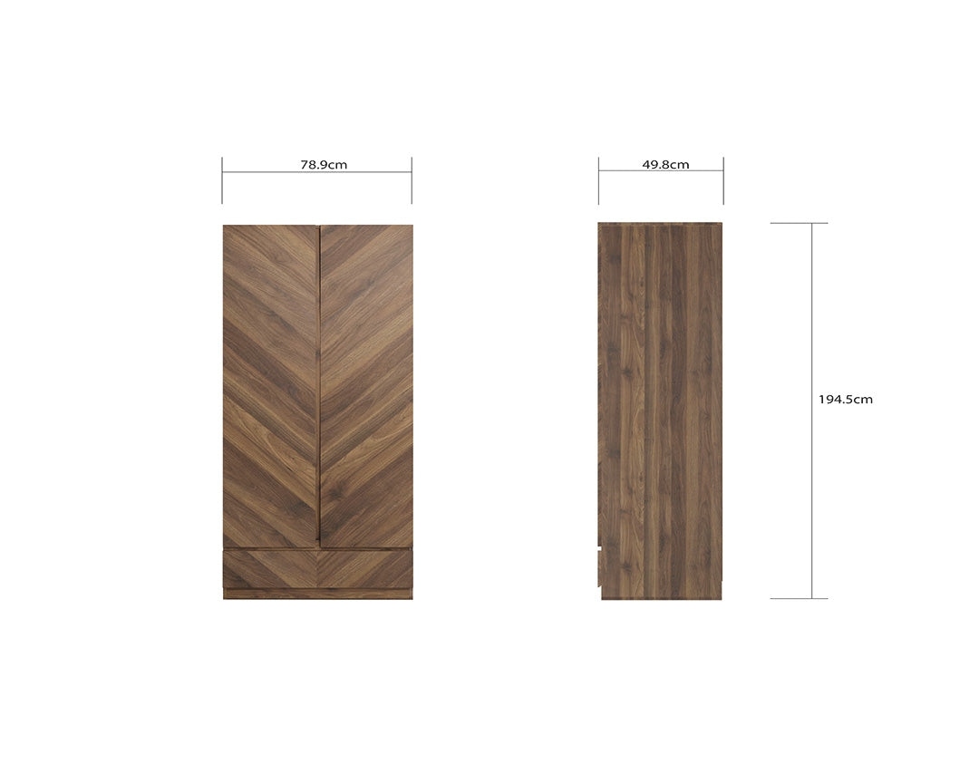 Catalan Walnut 2 Door 1 Drawer Wardrobe