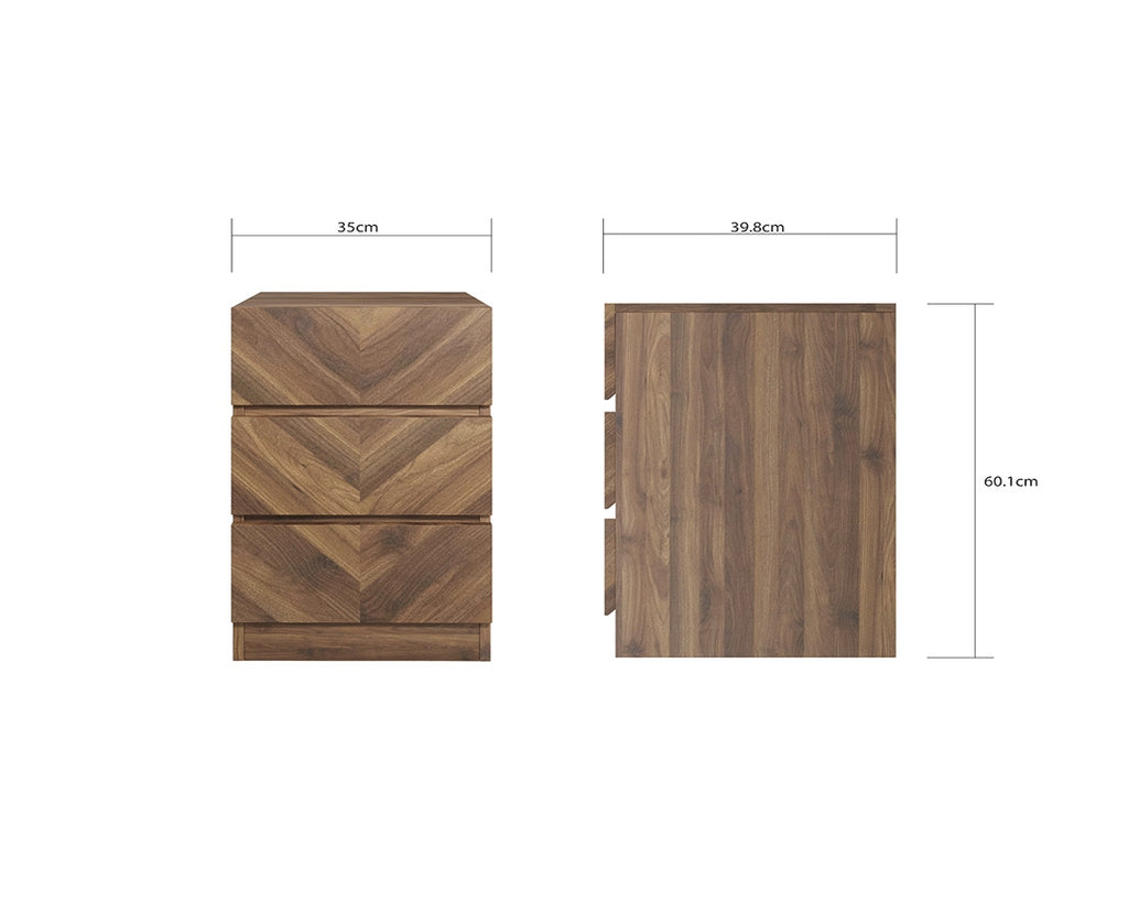 Catalan Walnut 3 Drawer Bedside
