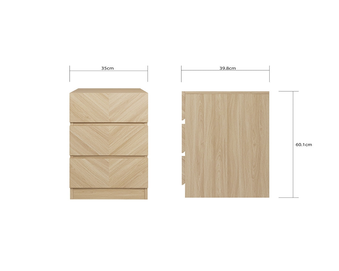 Catalan Oak 3 Drawer Bedside