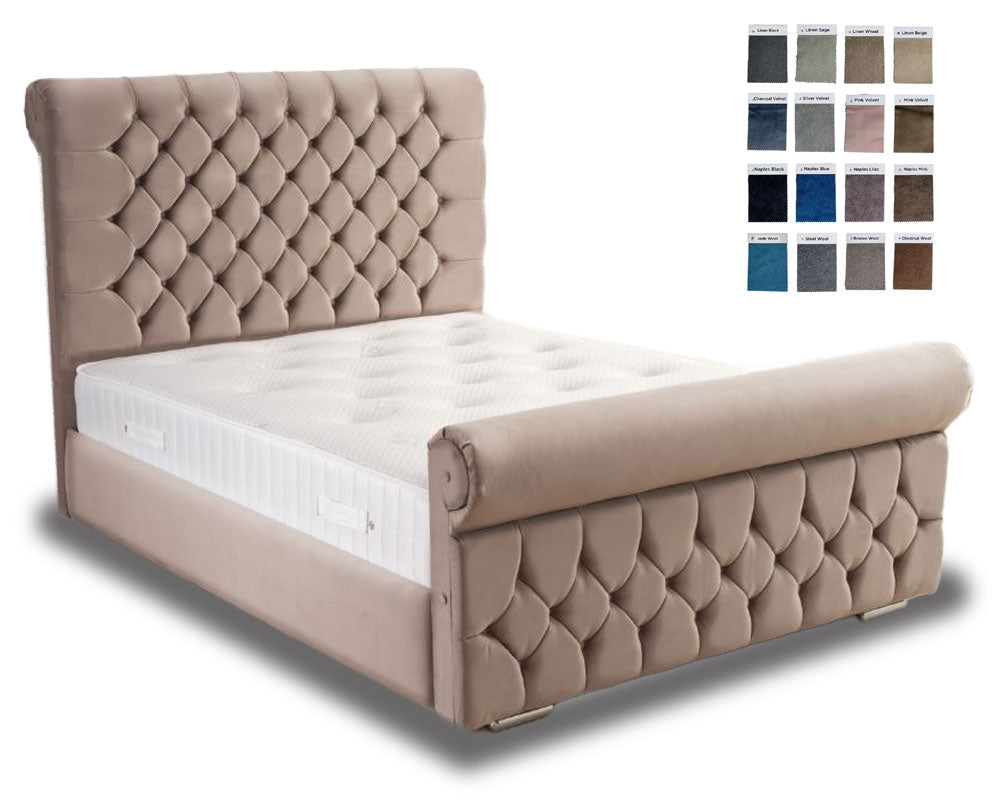 Chesterfield Sleigh Upholstered Three Quarter Bed Frame