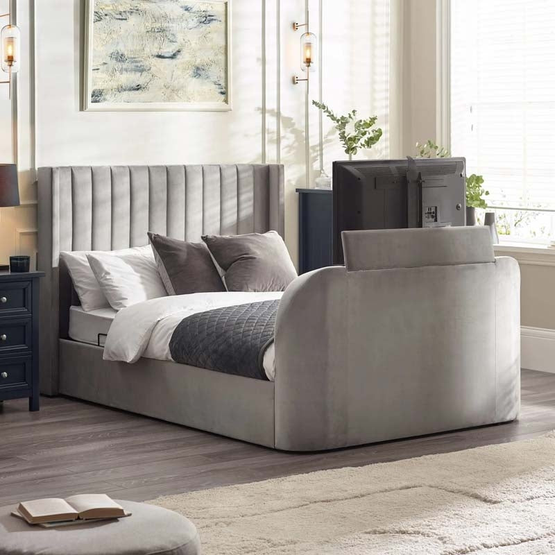 Clarke Light Grey King Size Ottoman TV Bed Frame