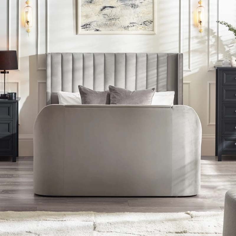 Clarke Light Grey King Size Ottoman TV Bed Frame