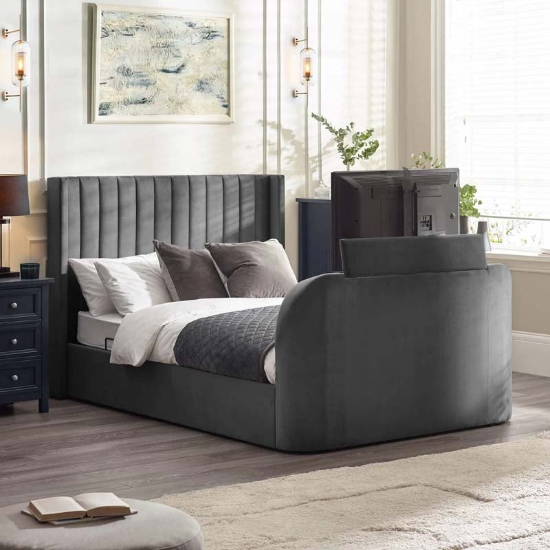 Clarke Dark Grey Double Ottoman TV Bed Frame