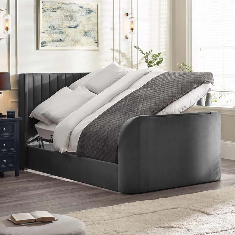Clarke Dark Grey King Size Ottoman TV Bed Frame