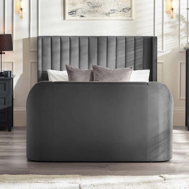 Clarke Dark Grey King Size Ottoman TV Bed Frame