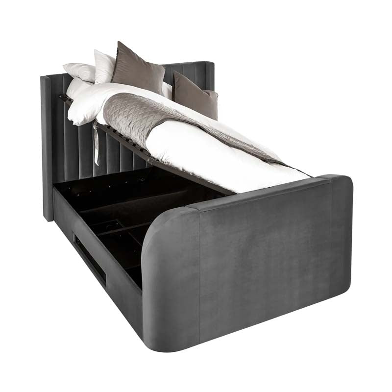 Clarke Dark Grey King Size Ottoman TV Bed Frame