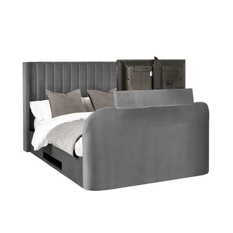 Clarke Dark Grey King Size Ottoman TV Bed Frame
