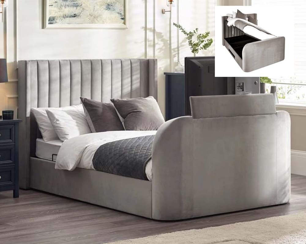 Clarke Light Grey King Size Ottoman TV Bed Frame