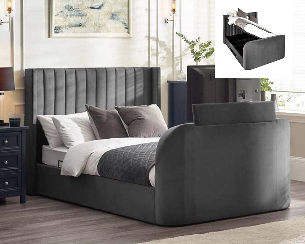 Clarke Dark Grey King Size Ottoman TV Bed Frame