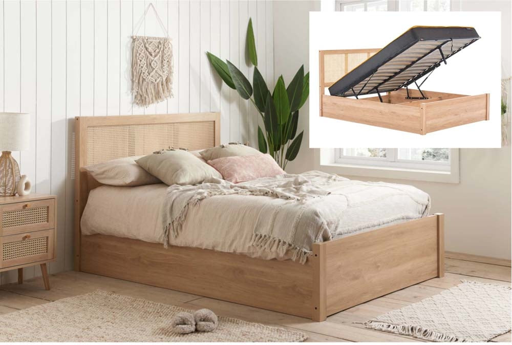 Croxon House Rattan Oak Double Ottoman Bed Frame