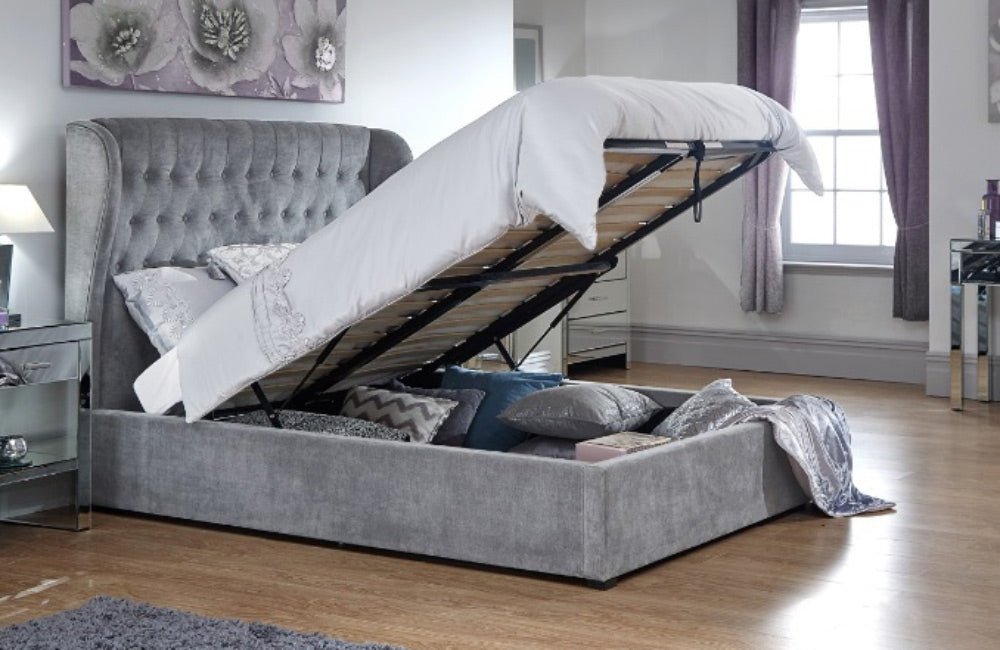 Dakar Platinum Double Ottoman Storage Bed Frame