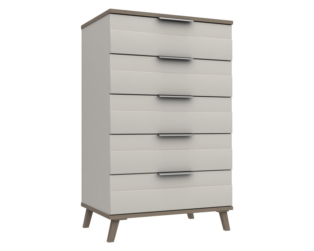 Derby White Grey Grey Oak 5 Drawer Chest