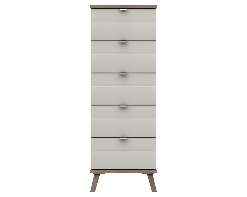 Derby White Grey Grey Oak 5 Drawer Tallboy