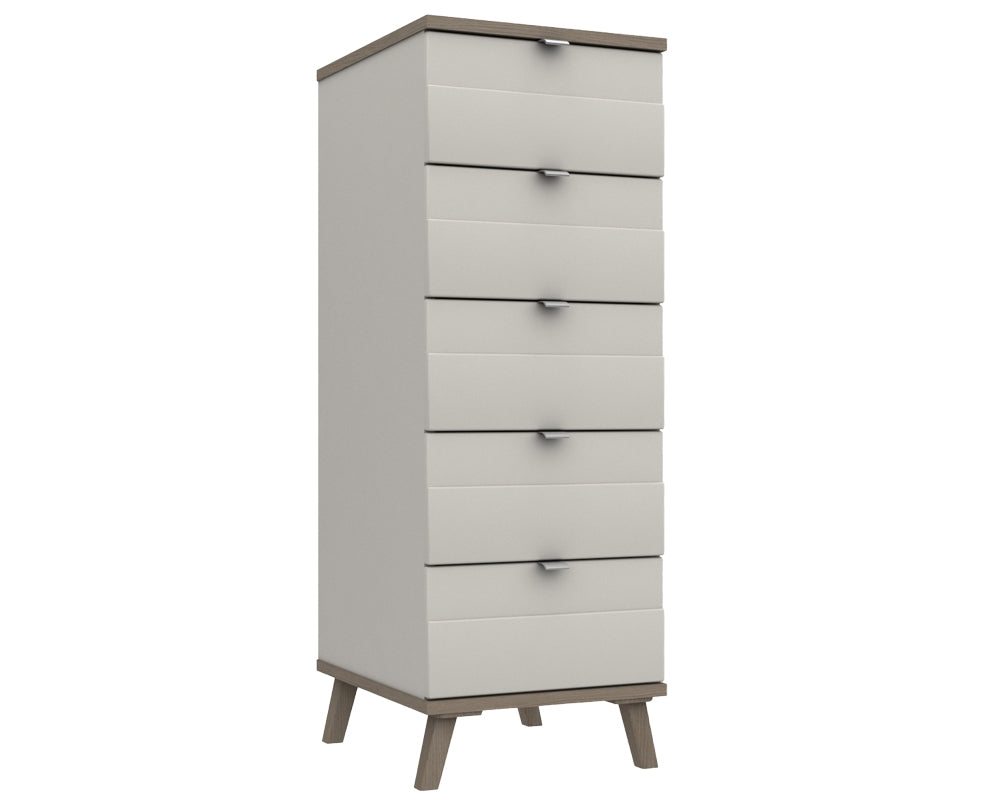 Derby White Grey Grey Oak 5 Drawer Tallboy