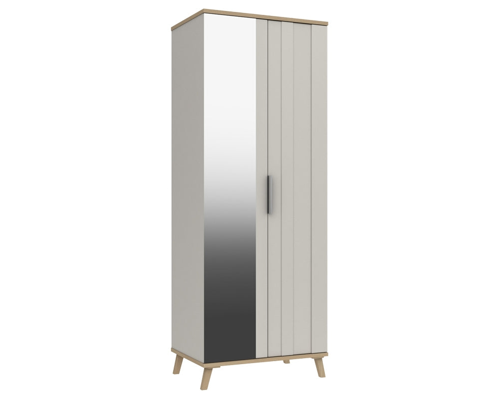 Derby White Grey Natural Oak 2 Door Wardrobe With Mirror