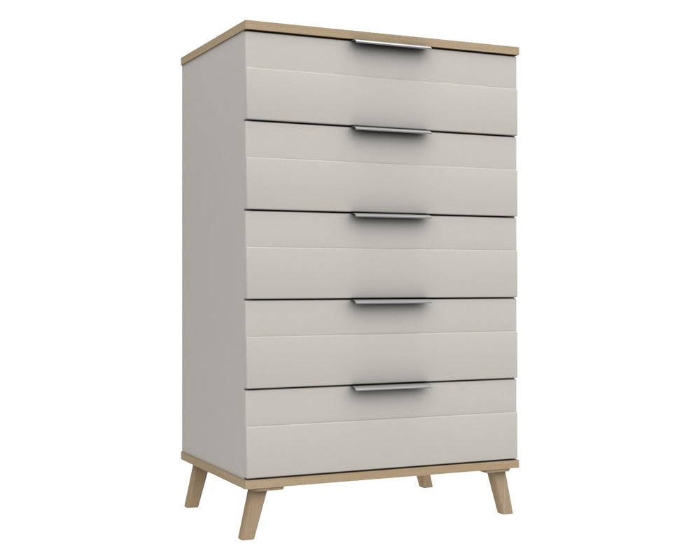 Derby White Grey Natural Oak 5 Drawer Chest