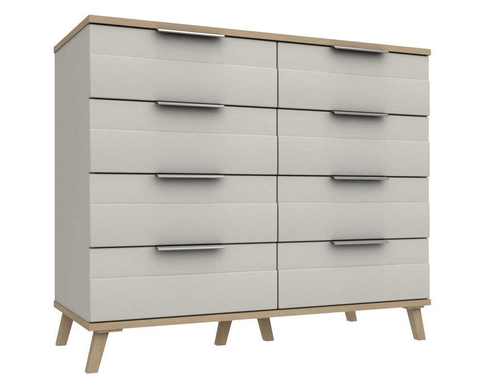 Derby White Grey Natural Oak 4 Drawer Double Chest