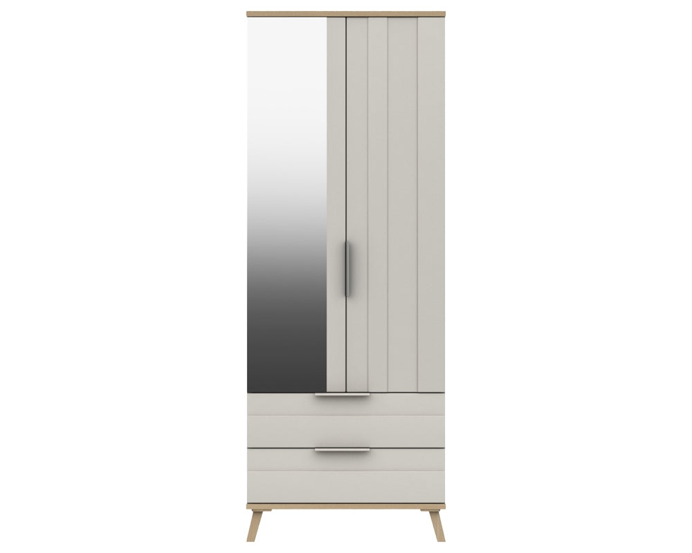 Derby White Grey Natural Oak Combi Wardrobe With Mirror