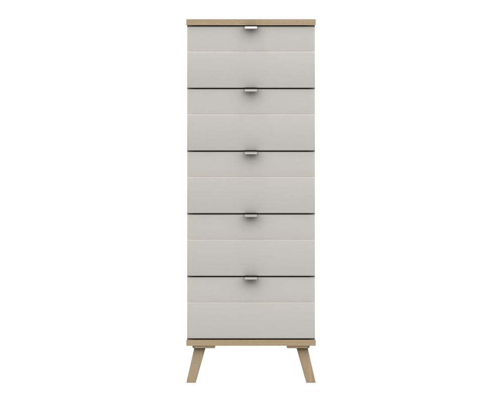 Derby White Grey Natural Oak 5 Drawer Tallboy