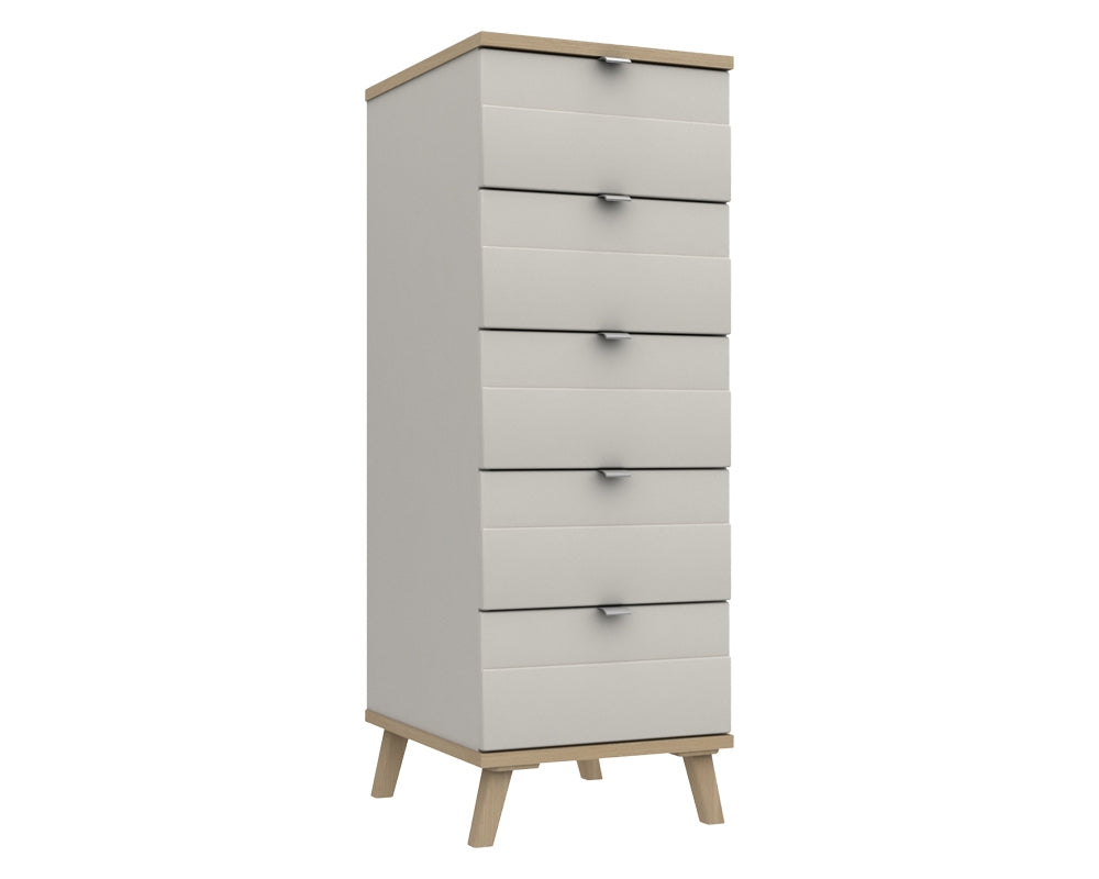 Derby White Grey Truffle Oak 5 Drawer Tallboy