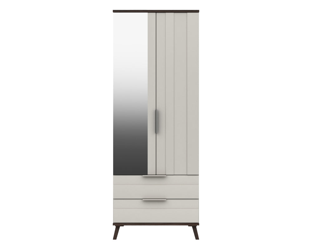 Derby White Grey Truffle Oak Combi Wardrobe With Mirror