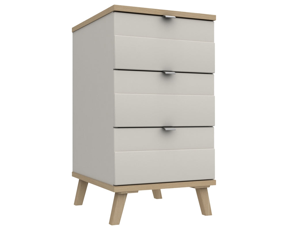 Derby White Grey Natural Oak 3 Drawer Bedside